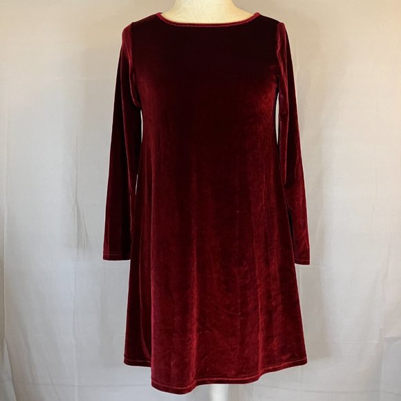 Burgundy Faux Velvet Long Sleeve Dress Womens Size S - Picture 4 of 13